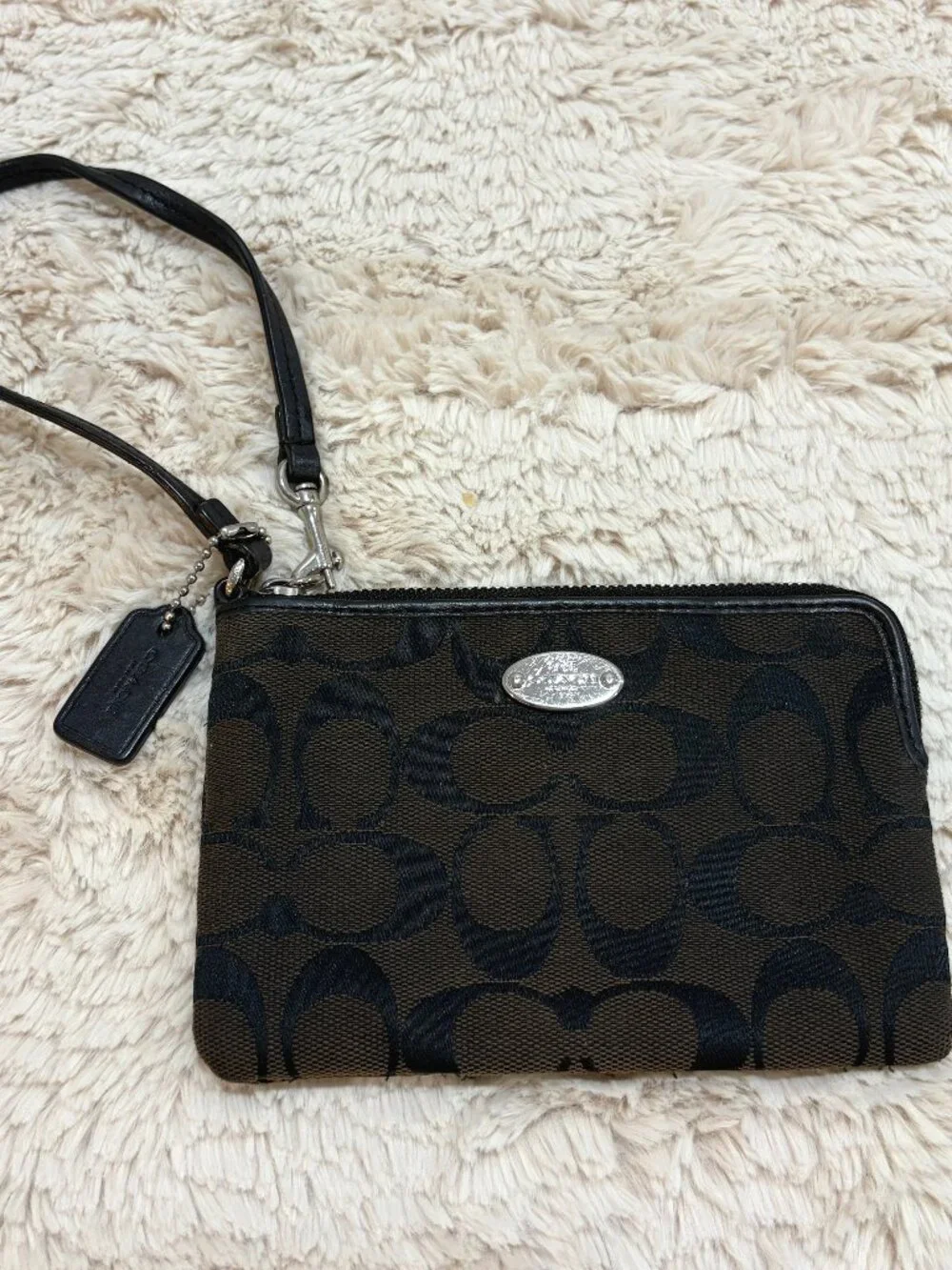 Vintage Coach Signature‎ Jacquard Wristlet Brown Black Y2K Mini Bag